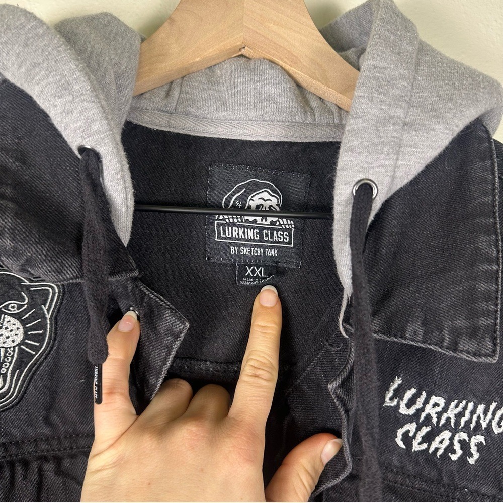 LURKING CLASS XXL Men Grunge Streetwear Black and Gray Patch Denim Hoodie Jacket - Picture 3 of 7